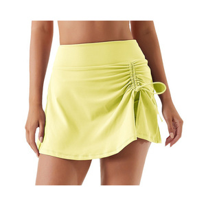 Rok bola pickeball kontrol perut pinggang tinggi kustom dengan tali serut samping rok tenis seksi dua potong set untuk wanita - Product Image 2