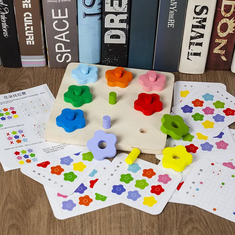 Houten Geometrische Bloemen Vorm Kleur Cognitie Bijpassende Puzzel Kinderen Montessori Puzzel Speelgoed