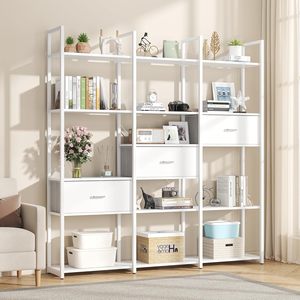 Étagères de présentation ouvertes blanches pour bureau à domicile <span class=keywords><strong>Etagere</strong></span> Triple Wide Shelf Book Case Tall Bookshelf 3 Drawers Storage Shelves Bookcase - Product Image 1