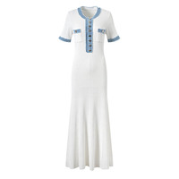 Luxe qualité été robe de soirée nouveau Sexy a-ligne conception col rond manches courtes Slim Fit décontracté fête tricoté plaine teint Simple