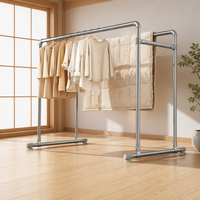 Séchoir à linge mobile double rail robuste en acier inoxydable, support de rangement autoportant pour vêtements