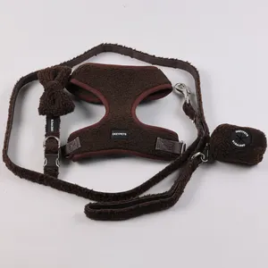 Manufacturer OEM Custom Lamb Dog Backpack Harness No Pull Brown Breathable Mesh Sherpa Dog Collar Lead and Harness