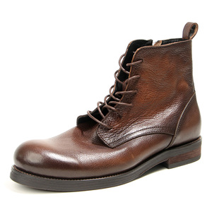 Bottes en cuir de style britannique pour hommes, marron foncé, en cuir de vachette pleine fleur, bottes de chevalier, bottes de chasse rétro à la mode, faites à la main, effet vieilli - Product Image 1