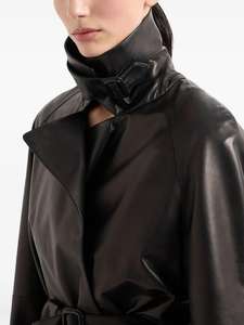 Veste courte élégante Leduo personnalisée pour femme en similicuir avec ceinture, col à revers et manches longues, style manteau portefeuille - Product Image 2