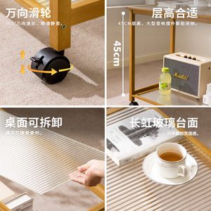 <b>Bamboo</b> Tempered Glass <b>Coffee</b> <b>Table</b> Small With Wheels For Living Room Or Office Use - Product Image 4