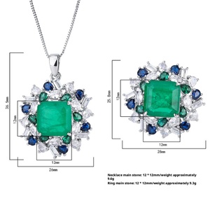 Fashion 12*12mm <b>Emerald</b> <b>Green</b> Zirconia Creative Color-block Necklace Earrings Set Eco-friendly Copper Wedding Jewelry 18K Gold - Product Image 2