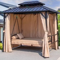 Chaise suspendue multifonctionnelle pour l'extérieur, pour trois personnes, lit double, moustiquaire anti-moustiques, protection solaire, construction en fer