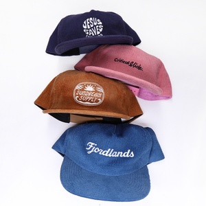 Custom Embroidery logo Unstructured Corduroy Snapback Caps <b>Flat</b> Bill <b>Hats</b> - Product Image 1