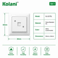 Stopkontak Telepon Dinding Standar Eropa Kolani EU Gloss White, Panel PC Tahan Api, Port RJ Standar