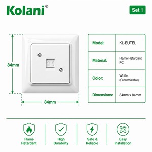 Prise murale téléphonique européenne Kolani, norme européenne, blanc brillant, panneau en PC ignifuge, port téléphonique RJ standard - Product Image 2