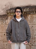 Vente en gros de sweats à capuche oversize pour hommes en coton épais, délavés à l'acide, vintage, zippés, écologiques, avec patchs usés, style streetwear