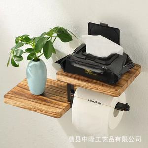 Wooden Toilet <b>Paper</b> Holder Wall Mounted With Shelf For Bathroom Storage Durable Retro <b>Colored</b> - Product Image 4