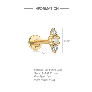 Boucles d'oreilles opale en argent sterling 925, or 18 carats, opale CZ 5A, à dos plat, 16G 8mm - Product Image 6