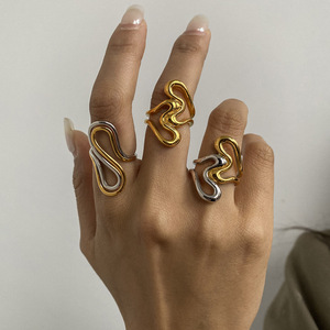 Yueli Fashion <b>Ring</b> Geometric Design Gold Silver Unisex Jewelry Gift - Product Image 3