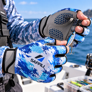 Gants de pêche personnalisés en silicone toutes saisons OEM, demi-doigts, avec paume texturée et ajustement extensible pour les sports de plein air - Product Image 3