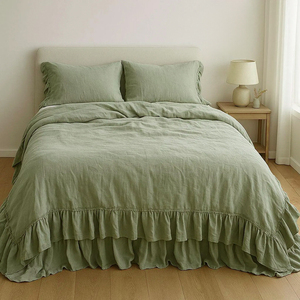 工厂定制家居酒店豪华100亚麻床上用品枕套羽绒被套带纽扣封口 - Product Image 3