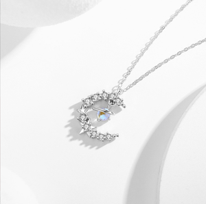 Kalung Perak Sterling S925 Bintang dan Bulan Baru, Kalung Liontin Batu Kaca Planet Trendi Bergaya Mewah. - Product Image 3