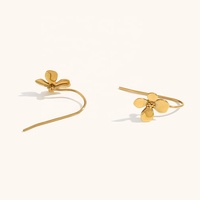 Dingran sans ternissement étanche bijoux de mode en acier inoxydable fleur crochet boucles d'oreilles pour les femmes