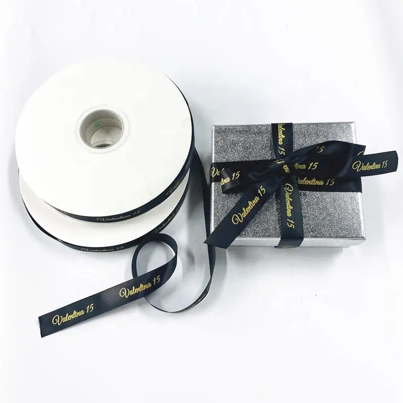 Rubans en satin noir et blanc, logo personnalisé imprimé, ruban en velours à gros grain