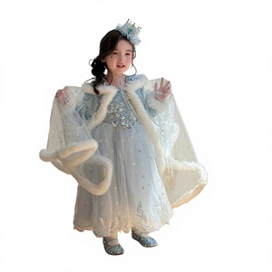 Abito da Principessa per Bambine, Nuovo Stile Primaverile, Vestito Lungo in Velluto Leggero a Due Pezzi con Motivi Cartoon, Abito Formale - Product Image 2