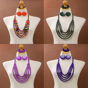 Set di Gioielli Bohémien in Vendita, <span class=keywords><strong>Collana</strong></span> Multistrato in Legno con Perline in <span class=keywords><strong>Stile</strong></span> <span class=keywords><strong>Etnico</strong></span>, Orecchini e Bracciale, Set da Donna in 3 Pezzi - Product Image 2