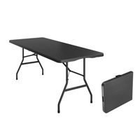 Tables pliantes en plastique HDPE noir de 6 pieds pour camping, pique-nique et restauration, fourniture directe d'usine