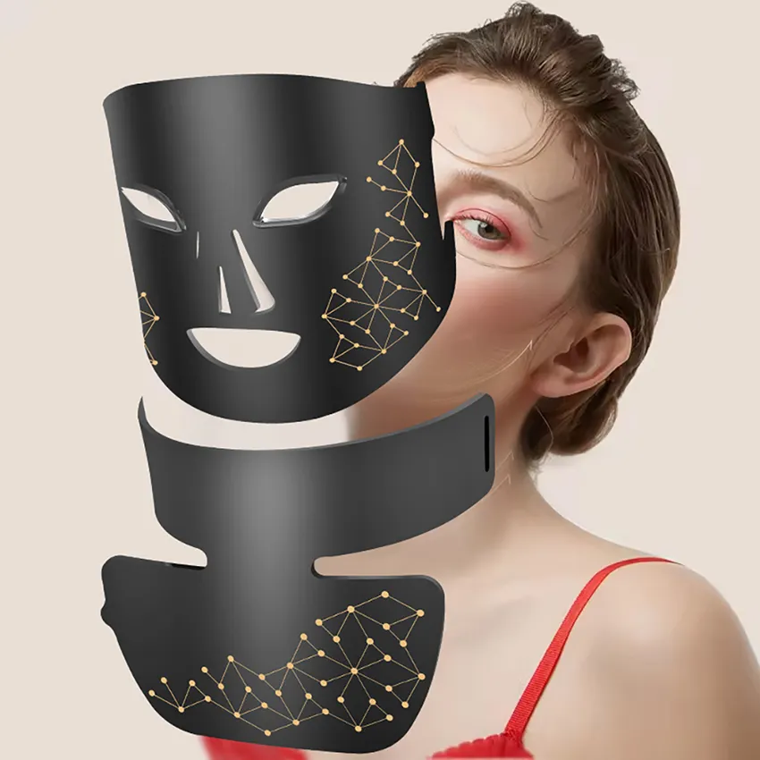 Máscara facial de silicone LED infravermelho para terapia de fótons, máscara facial de pescoço com luz LED de 4 cores, novidade em tendência, novidade de 2024