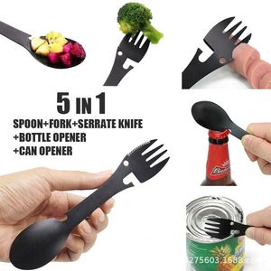 Juego de cuchillos de borde liso de acero inoxidable multifunción 5 en 1 para acampar al aire libre, rescate, ligero, fácil de llevar, incluye cuchillo de tenedor - Product Image 3