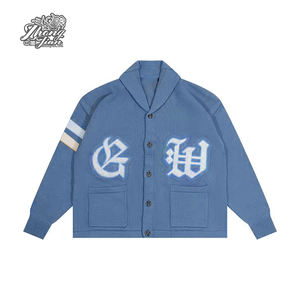 Cardigan en tricot à col rond pour <span class=keywords><strong>homme</strong></span> en coton avec un grand motif brodé sur une grande surface, boutonné surdimensionné - Product Image 4