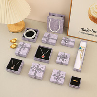 Boîte à bijoux écologique avec couvercle supérieur et inférieur, fermeture magnétique, motif nœud violet, boîte en papier pour emballage de collier, bracelet, boucles d'oreilles