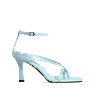 WETKISS mode talon été bride à la cheville sandales femmes sandales à talons hauts bleu tongs en cuir véritable sandales 2021 en gros