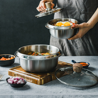 Casserole en acier inoxydable moderne antiadhésive 20 cm avec couvercle en verre Bol en pierre coréen DOLSOT et trépied Écologique