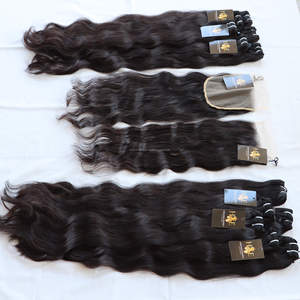 Swiss Hd Transparent Lace Closure Frontal Bundles de cheveux humains noirs naturels avec fermeture Bundle de cheveux humains naturels bruts indiens - Product Image 1