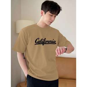 Camiseta de algodón de cuello redondo con estampado de tipografía para hombre, producto a granel hecho a mano personalizado - Product Image 1