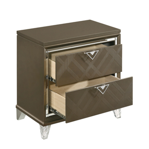 Dark Champagne 2-<b>drawer</b> Nightstand <b>With</b> Geometric Pattern And Crystal Legs <b>Storage</b> <b>Drawer</b> - Product Image 3