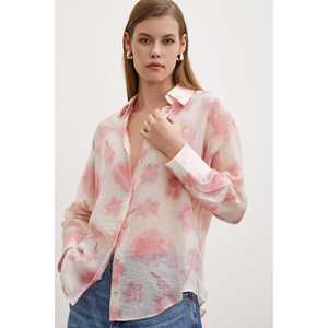 เสื้อเชิ้ตออร์แกนซ่าพิมพ์ลายดอกไม้สีชมพูผู้หญิงเสื้อเชิ้ตใสสำหรับใส่ทุกวันแบบลำลอง - Product Image 5