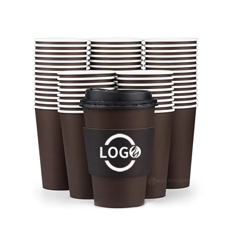 Customized Printed LOGO Eco Friendly Brown Kraft Disposable Paper Coffee Cup Paper Cup With Lid