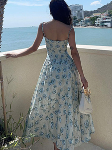 Vestido Personalizable para Mujer, Estilo Romántico Francés con Estampado Floral, Vestido Amarillo con Estampado Floral para Mujer, Vestido de Playa para Verano - Product Image 4