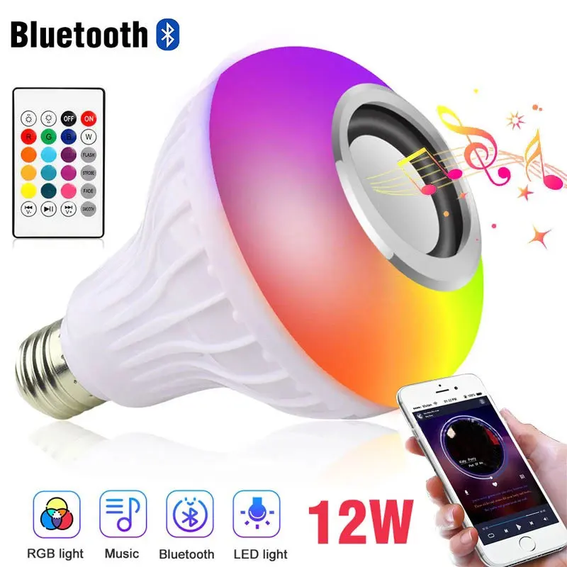 12W RGB E27 Music RGB Color Changing Light Bulb Bluetooth Speaker Multicolor Decorative Bulb with Remote Control for Party Home