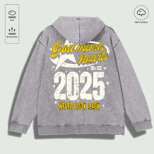 Sweat à capuche 100% coton lavé avec inscription graphique « Dieu répare les cœurs 2025 Ne regardez jamais en arrière », plusieurs couleurs - Product Image 2