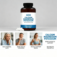Comprimés de Calcium, Magnésium et Potassium en Gros (OEM), 180 Comprimés, 500mg et 99mg, Fourniture sous Marque Privée, Marque Personnalisée