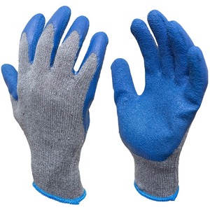 Grey & Blue <b>Knit</b> Wrist Dry Box Work <b>Gloves</b> with Textured Fingertips Latex Coating Rubber Palm Coating-Machine Washable - Product Image 1