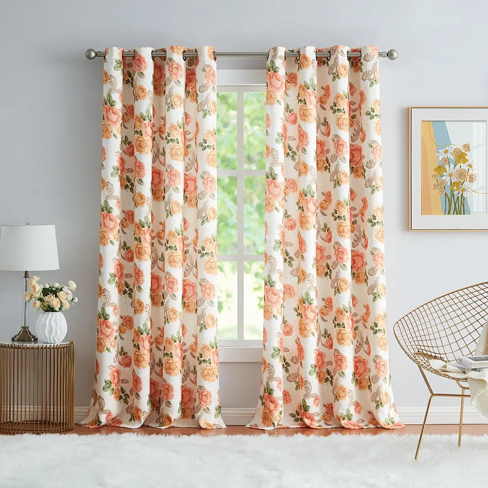 Cortinas opacas de lujo listas para decoración del hogar, nuevo diseño americano, con estampado floral moderno, para sala de estar