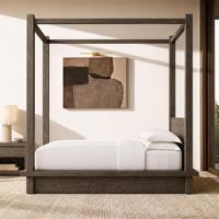 Cama con Dosel Moderna Estilo Wabi Sabi en Roble Oscuro, con Estructura de Madera Sólida, Acabado en Madera Clara, Duradera y Cómoda para Villas Privadas