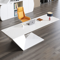 Bureau de direction moderne pour PDG et chaise, bureau d'ordinateur de luxe en bois, ensemble de mobilier de bureau en forme de L, bureau de direction en MDF
