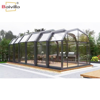 Autonome extérieur jardin hiver mobile solarium maison en verre autoportant électrique rétractable véranda