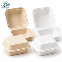 Boîte à hamburger compostable en bagasse de canne à sucre 6 pouces, emballage alimentaire à clapet pour plats à emporter, emballage biodégradable pour restauration rapide, vente en gros