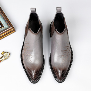 Bottes Chelsea en cuir ajouré - Chaussures décontractées respirantes à plateforme et semelle épaisse en cuir véritable pour hommes - Product Image 5