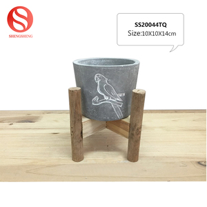 Motif animalier personnalisé LOGO parrot pot de fleur de ciment avec support en bois - Product Image 2