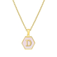 Collar Hexagonal con Iniciales de 26 Letras, Collar Geométrico con Colgantes de Monedas Rosas, Joyería en Capas de Acero Inoxidable